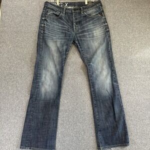 KINGX Buffalo Basic Boot Cut Jeans Mens 34x34 Blue Distressed Fade Denim Bootcut